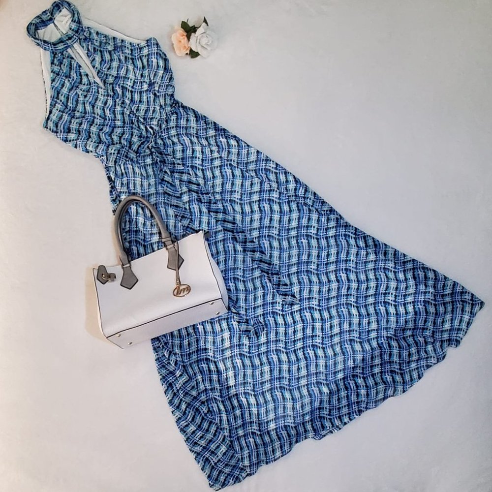 Calvin Klein Printed Chiffon Halter Maxi Dress